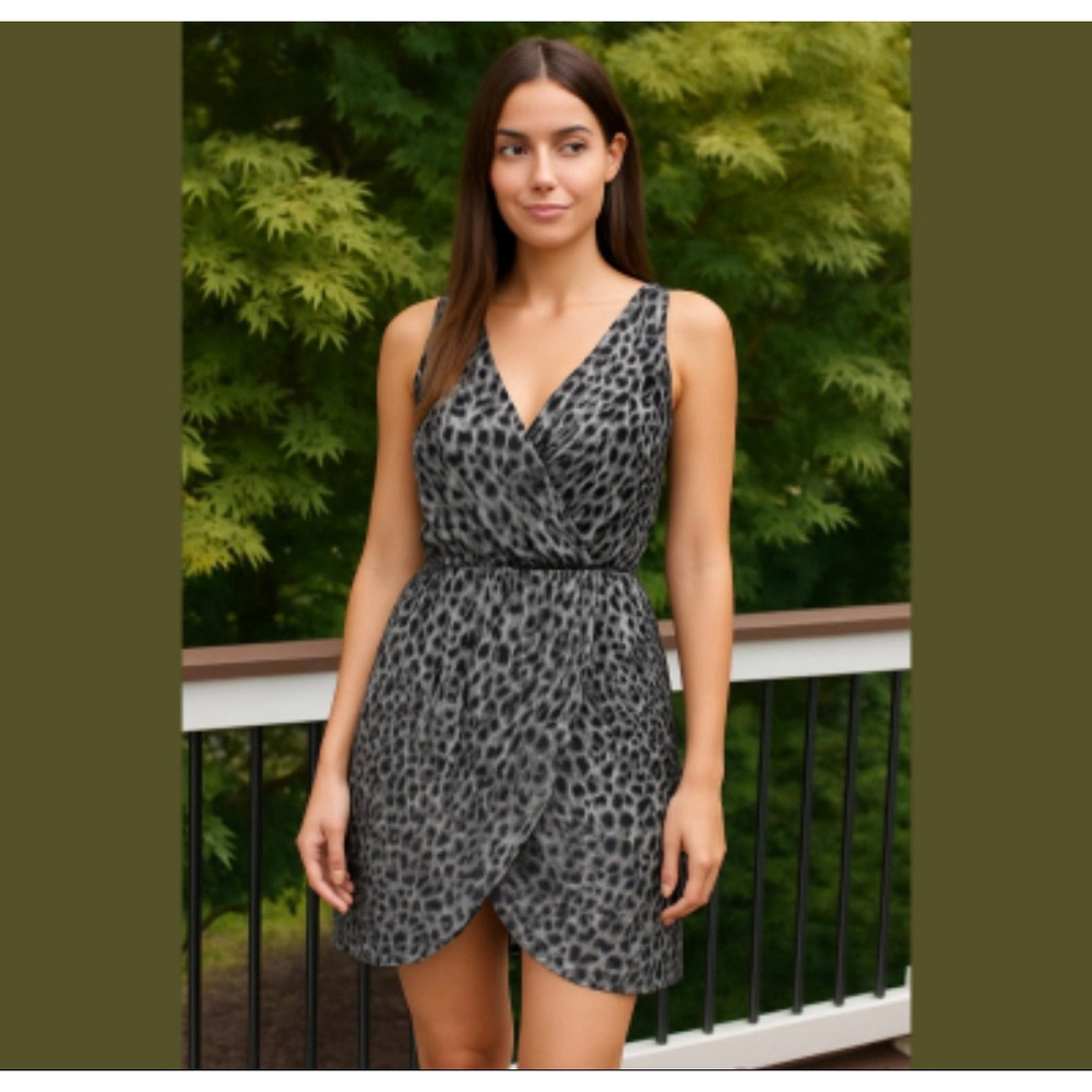 RORY Beca Silk & Velvet Burnout V-Neck Leopard Print Wrap Dress Coquette Black M
